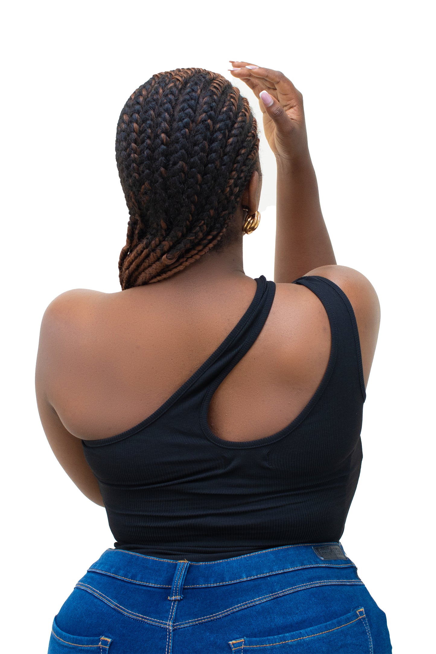 Kwezi Two Strap One Shoulder Bodysuit in Black