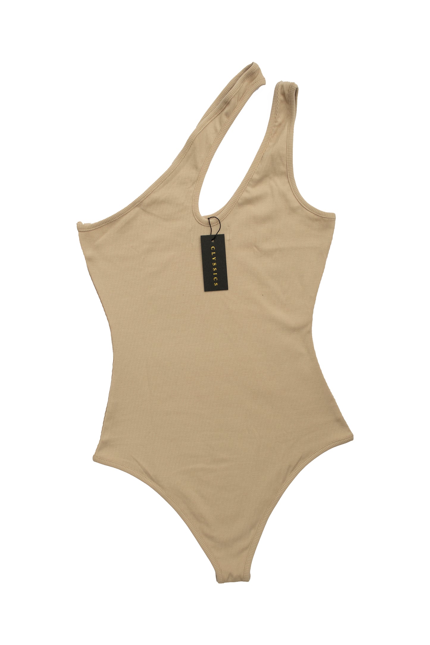 Kwezi Two Strap One Shoulder Bodysuit in Beige